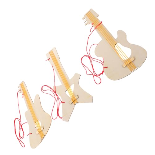 Warmhm 3 Stücke Holzgitarre Mini-gitarrenspielzeug Gitarre Bausatz DIY Holzmagnete Gitarrenbausätze Selber Bauen Gitarrenzubehör Gitarren-partydekorationen Musikinstrumentenparty Hölzern von Warmhm