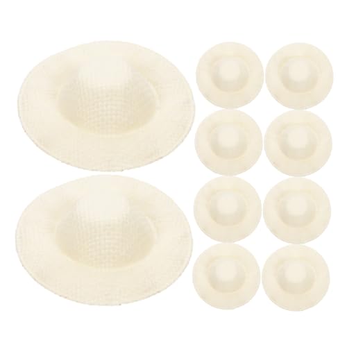 Warmhm 30 Stück Mini -strohhutspielzeug Klein Puppenhaus Herstellung Mädchen Miniaturen Exquisites Hutdekor Mini-hut-diy-requisite Bastelhut Weben Miniaturhüte Stoff Beige von Warmhm