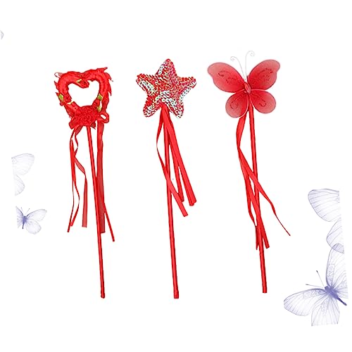 Warmhm 3er Set Feen Zauberstäbe Mit Schmetterling - Stern Und Herz Design – Perfekt Für Mädchen Geburtstagsfeiern - Cosplay Und Rollenspiele – Ideal Für Magische Partys Rot von Warmhm