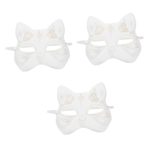 Warmhm 3st Katze Gesichtsmaske Dekor Schmücken Cosplay-halloween-party-weiße Masken Maskerade Liefert Halloween-maske Leere Maske Für Cosplay-party Kind Papiermaske Abschlussball von Warmhm