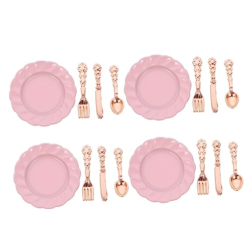 Warmhm 4 Sätze Mini-Besteckset kinderküche Kitchen Zubehör für Puppenhäuser puppenhaus mini Teller Geschirr Geschirrset Puppenhaus-Mini-Geschirr-Kit künstliche Puppenhaus-Minischale von Warmhm
