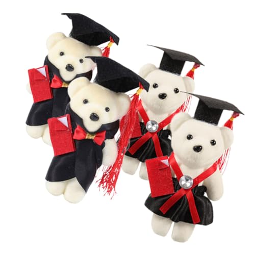 Warmhm 4 Stück Abschlusssaison Dr. Bär Abschlussfeier zum schulabschluss Mini-Bär geschenketüten geschenktüte Einschulung Bären mit Abschlussmotiv Abschluss Bär Dekore Plüsch von Warmhm