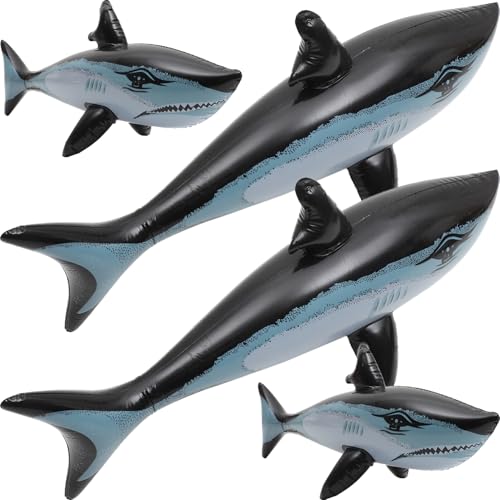Warmhm 4 Stück Aufblasbare Haifischspielzeuge Große Inflatable Deko für Lernspielzeug Robustes Wiederverwendbar Schwimmendes Wasserspielzeug von Warmhm