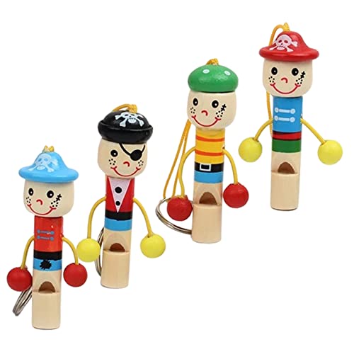 Warmhm 4 Stück Cartoon Holzpiraten Pfeifen Schlüsselanhänger für Musikinstrumente zur Frühen Lustige Geräuschmacher für Kindergarten von Warmhm