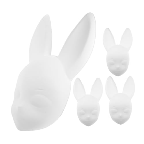 Warmhm 4 Stück Kaninchenmaske gesichtsmaske halloween Maskenmalerei maskenmaschiene karnevalskleidung Hasenmaske aus Papier Maskerademaske LED DIY -Masken handgemachte Masken Plastik Weiß von Warmhm