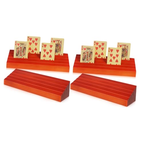 Warmhm 4 Stück Spielkartensockel Aus Holz Kartenspielkartenhalter Displaysockel Spielkartenhalter Spielkartenständer Hände Kartenhalter Spielkarten Organizer Braunes Kiefernholz von Warmhm