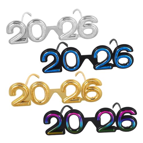 Warmhm 4 Stück Teiliges Partybrillen Bunte Glitzer Zahlenbrillen aus Robustem Pc Material Blinkende Silvester und Halloween Feier Brillen Fotorequisiten für Neujahrs und von Warmhm