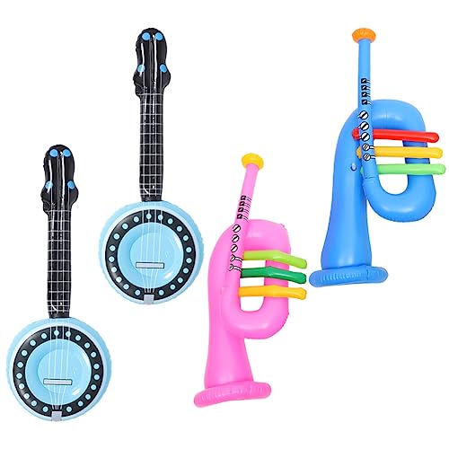 Warmhm 4-Teiliges Aufblasbares -Spielzeugset Aufblasbare Instrumente Lustiges Aufblasbares Banjo Aufblasbares Trompeteninstrument Requisite Party-Dekoration Zubehör Zubehör Für von Warmhm