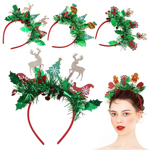 Warmhm 4-teiliges Weihnachts-stirnband mit Verschiedenen Designs, Weihnachts-schneeflocken-lebkuchenmann-weihnachtsmannmütze für Die Weihnachtsfeier von Warmhm