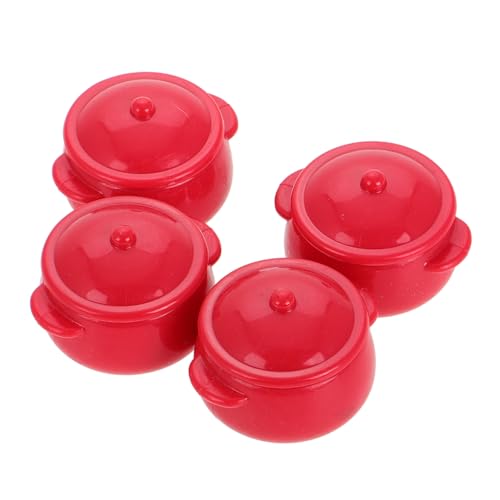 Warmhm 4Er Set Mini-Küchentopf spielküche puppenhaus küchenzubehör Kochtopf Set Puppenhaus Kochtopf Set Mini-Puppenhauszubehör Puppenhaus-Bastelbedarf Plastik rot von Warmhm