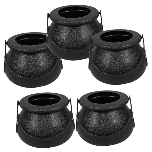 Warmhm 5 Stück Halloween-Hexenglas kleine halloween dekoartikel Kinderfest Party Süßigkeitentopf hexenparty Halloween- Nebel kleine Handeimer Kesseleimer Abs Black von Warmhm