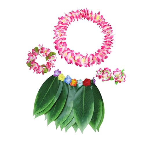 Warmhm 5 Stück Teiliges Hawaii Kostüm Set für Pinkes Verdicktes Blumengirlanden set mit Lebensechtem Armband Hals Stirnband Tropische Luau Party Dekoration für Strand Sommerfeste von Warmhm