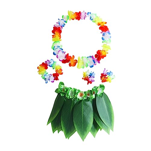 Warmhm 5 Stück Teiliges Hawaiian Kostüm Set mit Grünen Blättern Rock Armbändern und Kopfbedeckung für Luau Partybedarf für Strand und Themenveranstaltungen von Warmhm