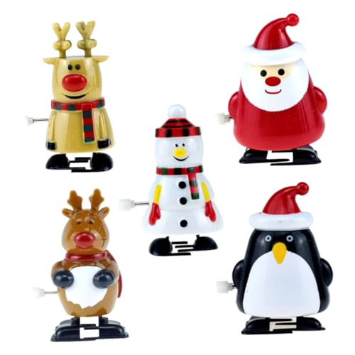 Warmhm 5 Stück Teiliges Weihnachtsaufziehspielzeug Cartoon Weihnachtsmann Schneemann Pinguin und Rentier Bunte Dekoration für Weihnachtsfeiern von Warmhm