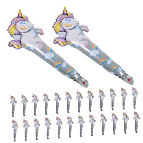 Warmhm 50 Stück Einhorn Folienballons Handheld Party Deko Luftballons für Geburtstagsfeier Kreative Foto Requisiten Einzigartiges Einhorn Muster Perfektes Partyzubehör von Warmhm