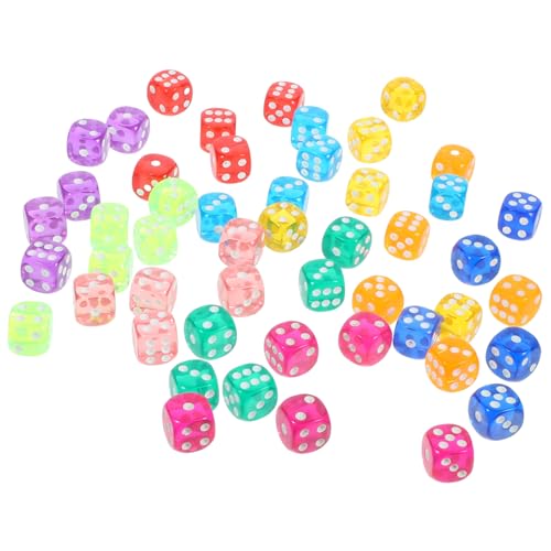 Warmhm 50 Stück Spielwürfel 16mm Acryl Würfel mit Abgerundeten Ecken Bunte Transparente 6-Seitige Würfel für Brettspiele Partys und Unterricht von Warmhm