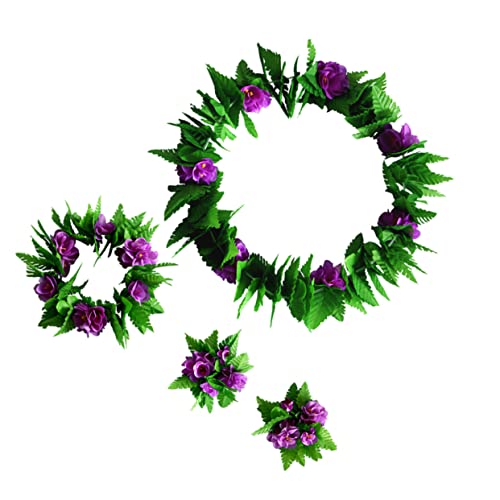 Warmhm 5st Hawaiianische Blumen Blatt Gras Röcke Hawaiianisches Cosplay-kostüm Hula-kostüm Für Den Strand Hawaiianische Luau-party Hawaii-partygeschenke Violett Kleidungsset Künstlich von Warmhm