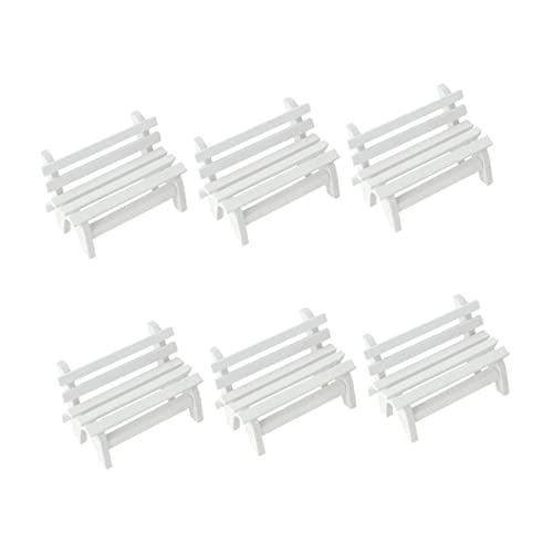 Warmhm 6 Stück Holzbank Ornamente Miniaturen Stühle Mini-bankmöbel Mini-bankfiguren Mini-Bank-Modell Miniatur-bankfigur Bankmodell Mini-landschaftshocker Klein Puppenhausbank Hölzern Weiß von Warmhm