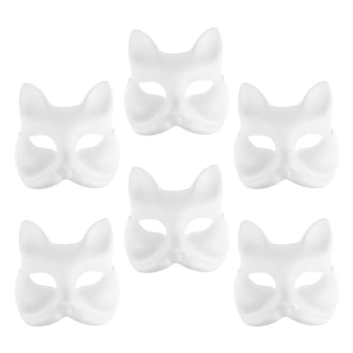 Warmhm 6 Stück Katzenmaske Fuchsmaske Therian-Maske Diy-Maske Weißem Papier Bemalbare Leere Maske Unbemalte Halbmaske Einfache Maskerademasken Für Partygeschenke von Warmhm