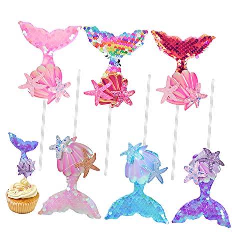 Warmhm 6 Stück Marine -paillettendekoration Pailletten Kuchen Partyzubehör Für Meerjungfrauen Prinzessinnenparty Geburtstagstorte Topper Kuchendeckel Mit Meerjungfrauenflosse Belag Stoff Warmhm 6 Stück Marine -paillettendekoration Pailletten Kuchen Partyzubehör Für Meerjungfrauen Prinzessinnenparty Geburtstagstorte Topper Kuchendeckel Mit Meerjungfrauenflosse Belag Stoff von Warmhm