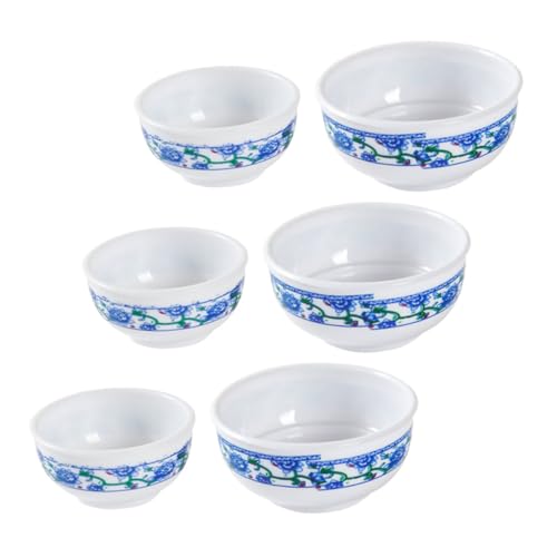Warmhm 6 Stück Nachgeahmte blau-weiße Porzellanschale Puppe Maschine Cutie lieblich plaste schüsseln Trifle schüssel besteck Mini-Hausgeschirr Miniaturen Schale Plastik von Warmhm
