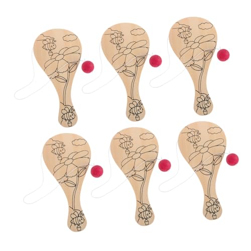 Warmhm 6 Stück Schlägerspielzeug Zum Ausmalen Paddelball Schläger Und Ball Für Paddel Paddelbälle Paddel Mit Befestigtem Ball Altmodische Spielzeuge Holz von Warmhm