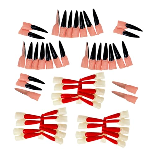 Warmhm 60Stücke Halloween Hexen Finger Requisiten Dekorative Fingernägel Für Kostümparty Cosplay Und Halloween Dekoration Schwarze Und Rote Fingernägel Als Party Supplies von Warmhm