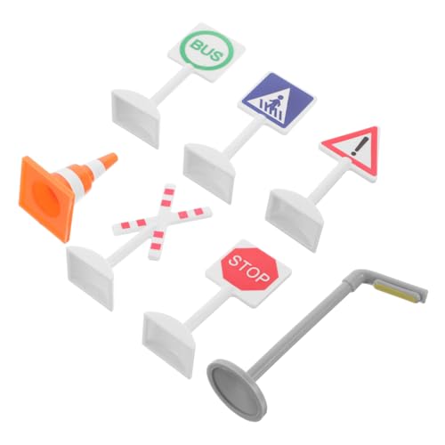 Warmhm 7 Stück Verkehrszeichen- Bahnübergang Zubehör Für Den Zugtisch Verkehrsspiel Kleines Zugspielzeug Mini -bauspielzeug Straßenschild Zug Straßenspielzeug Plastik von Warmhm