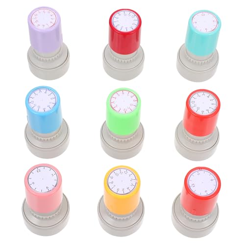Warmhm 9 Stück Uhrenstempel Briefmarken Kinderwanduhr Flip-Uhr Digitaluhr runde Stempel Lernuhr Stempel Stempel Uhr Uhrensiegel Lehrstempel Lehrstampfer Abs von Warmhm
