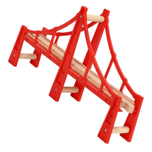 Warmhm Brückenspurspielzeug Hoch Spuren Bahngleis Kreuzung Schiene Eisenbahn Unterstützung Suspension Spielzeugbrücke Ersatzzugbrücke Brücke Gleiszubehör Gleisbrücke Hölzern Rot von Warmhm