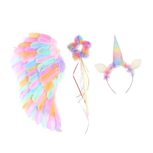 Warmhm Buntes Einhorn Haarreif mit Engelsflügeln und Sternstab Cosplay Kostüm Zubehör für Mädchen Leichtes Accessoire für Karneval Party und Rollenspiele von Warmhm