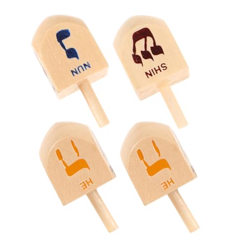 Warmhm Chanukkah-Kreisel aus Holz, Dreidel, Chanukka, Kreisel mit hebräischen Buchstaben, für Chanukkah-Party, DIY-Projekte, Basteln, 4 Stück von Warmhm