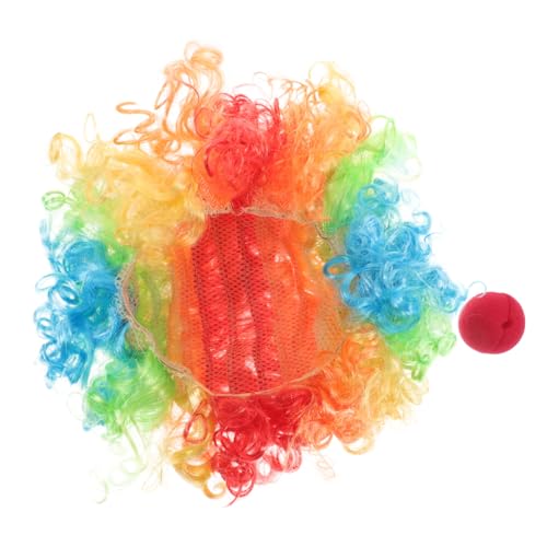 Warmhm Clown Kostüm Set mit Regenbogen Perücke und Nase Atmungsaktives Material Vielseitig für Halloween Karneval Fasching Geeignet für Damen Herren von Warmhm