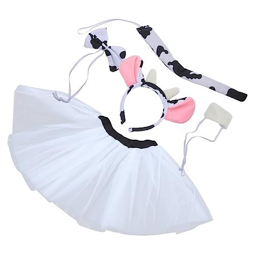 Warmhm Cow Kostüm mit Flauschigem Stirnband Schleife Rock und Bequemes Animal Cosplay Zubehör für Karneval Halloween Fasching und Geburtstagsfeiern Kindgerecht und Leicht zu Tragen von Warmhm