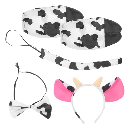 Warmhm Dairy Cow Kostüm Set Karneval Cosplay Stirnband Handschuhe Fliege Weiches Material Tier Kostüm Zubehör für Halloween Party von Warmhm
