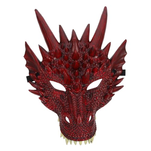Warmhm Drachenmaske Geführte Gesichtsmaske Rave-maske Sensenmann Grimasse Mittelalterlicher Mantel Kostüm Halloween -schädelmaske Cosplay-partymaske Halloween-maske Skelett Erpel Rot Pu von Warmhm