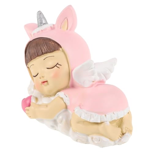Warmhm Einhorn-kuchendekoration Klein Ornament Tortenaufsatz Für Mädchen Willkommen Schlafen Flügel Engel Mädchen Tortenaufsatz Karikatur Aufdecken Süß Mutter Rosa Harz von Warmhm