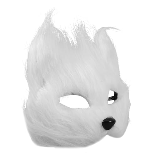 Warmhm Fuchsmaske Für Halloween Tiermaske Für Kostümparty Und Cosplay Halbseitige Maske Mit Langem Weißem Fell Maskerade Requisite Für Erwachsene von Warmhm