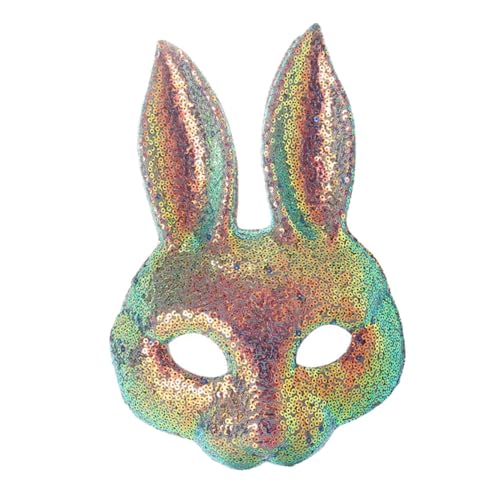Warmhm Funkelnde Hasenmaske mit Pailletten Halbgesichts Kostümmaske für Halloween Ostern Karneval Maskerade Party Cosplay Erwachsene Tiermotiv von Warmhm