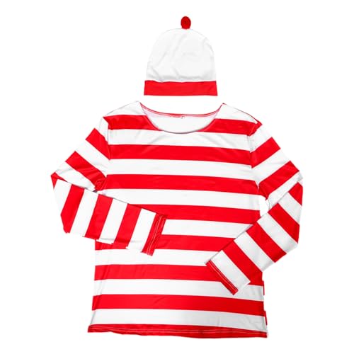 Warmhm Gestreiftes Halloween Kostüm mit Shirt und Mütze Komplett für Männer und Frauen Schnelles Anziehen Detailliertes Cosplay Outfit für Party und Aufführung von Warmhm