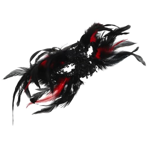 Warmhm Gothic Masquerade Ball Maske Damen Halbgesichtsmaske mit Federn und Pailletten für Halloween Karneval Cosplay Party Accessoire in Schwarz-rot Warmhm Gothic Masquerade Ball Maske Damen Halbgesichtsmaske mit Federn und Pailletten für Halloween Karneval Cosplay Party Accessoire in Schwarz-rot von Warmhm