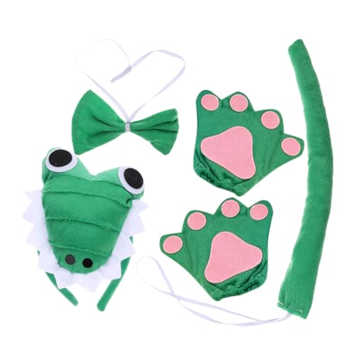 Warmhm Halloween Alligator Kostüm Set mit Stirnband Handschuhen und Fliege Niedliches Tier Cosplay Zubehör für Party und Karneval von Warmhm