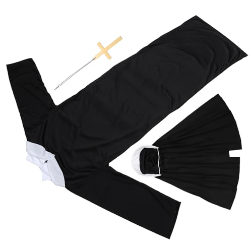 Warmhm Halloween Kostüm Erwachsene Nonne Cosplay Kostüm Requisiten Schwarz Einheitsgröße Leichtes Party Outfit für Karneval Halloween Feier von Warmhm