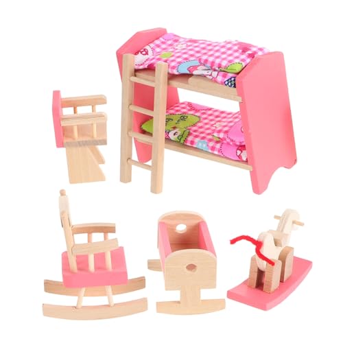 Warmhm Hoch Und Niedrigbettmöbel Aus Holz Puppenhauskommode DIY Miniatur Puppenhausbausätze Puppenhausschlafzimmer Minibett Für Puppen Puppenhaus Sofakissen Miniaturstuhl von Warmhm