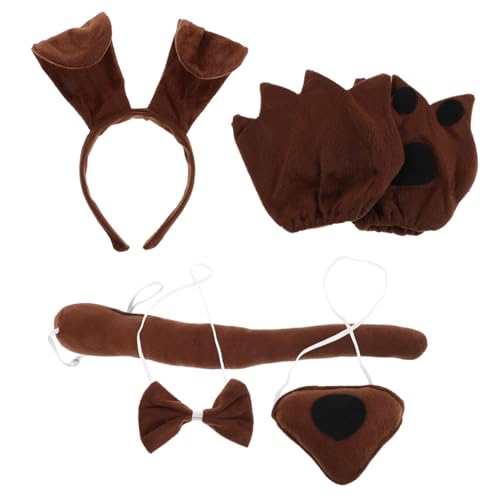Warmhm Hundeohren Stirnband Fliege Nase Handschuhe Weiches Atmungsaktives Animal Fancy Dress für Karneval Halloween Cosplay und Rollenspiele von Warmhm