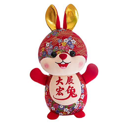 Warmhm Jahr des Hasen-Maskottchens Plüschspielzeug chinesische neujahrsdekoration Hasen plüschtier Geburtstagsgeschenke ausgestopfter Hase ausgestopfte kaninchentiere Kristallsamt rot von Warmhm