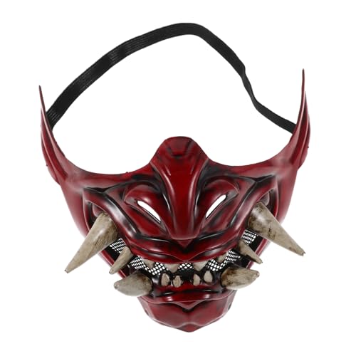 Warmhm Japanische Samurai Teufelsmaske Halbgesicht Cosplay Maske für Halloween Karneval Maskerade Unisex Kostüm Zubehör mit Authentischem Design und Universeller Größe von Warmhm