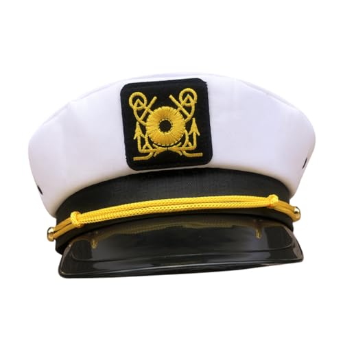 Warmhm Kapitänsmütze für Herren und Damen Weißer Seemannshut Gebogenem Schirm für Cosplay Halloween Karneval und Partys Strapazierfähig und Pflegeleicht von Warmhm