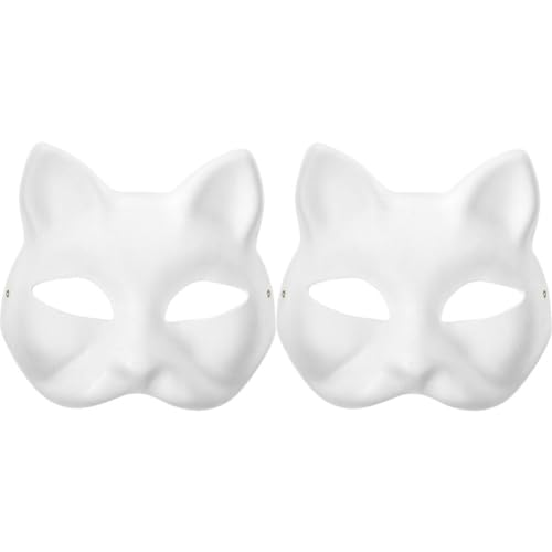 Warmhm Katzenmaske: 2 Stück Diy-Maske Aus Weißem Papier Therian-Masken Unbemalte Weiße Fuchsmaske Leere Tier-Anziehmasken Handbemalte Gesichtsmaske Aus Zellstoff Für Halloween Für von Warmhm