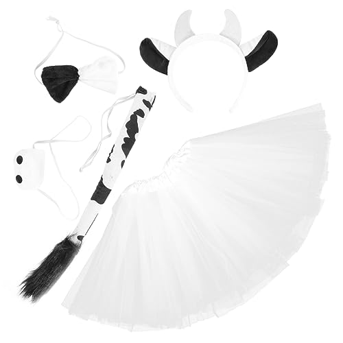 Warmhm Kostümset für Halloween Kuh Tierkostüm mit Haarreif Plüschschwanz Fliege Nase und Tutu Rock für Cosplay Partys und Bühnenauftritte von Warmhm